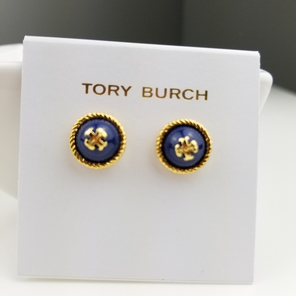 Tory Burch Logo Stud Earrings Blue $59 - Picture 2 of 3